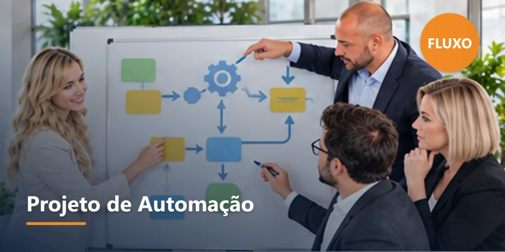 Ilustração editorial sobre Como funciona um projeto de automação de marketing com IA.
