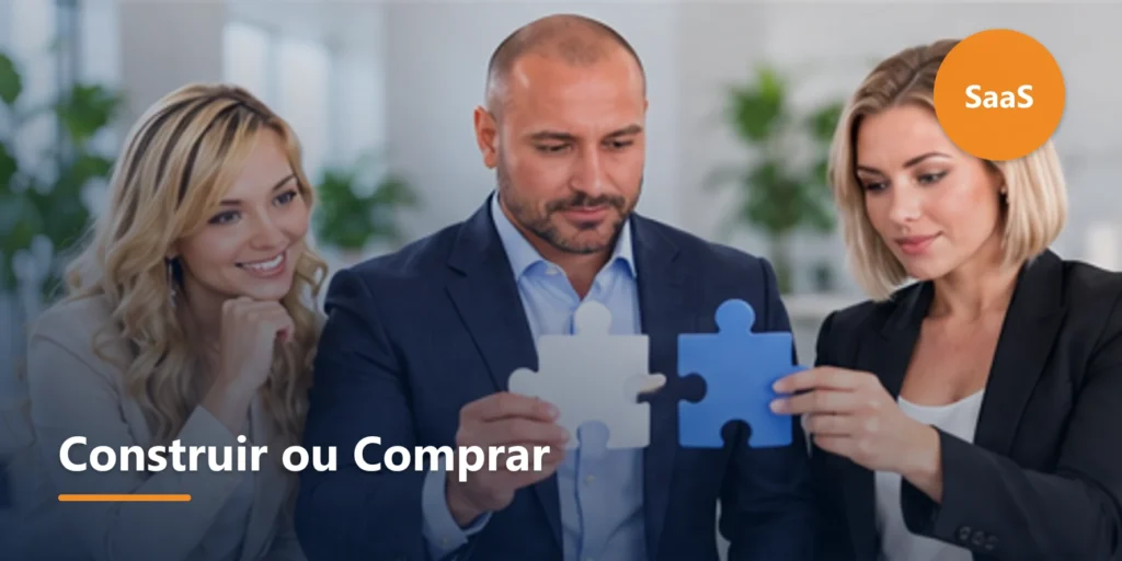 Ilustração editorial sobre Desenvolvimento sob medida, SaaS e plataformas low-code.
