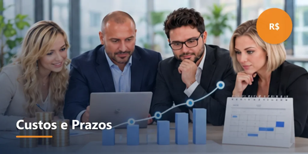 Ilustração editorial sobre Modelos de custo, cronograma e contratação.