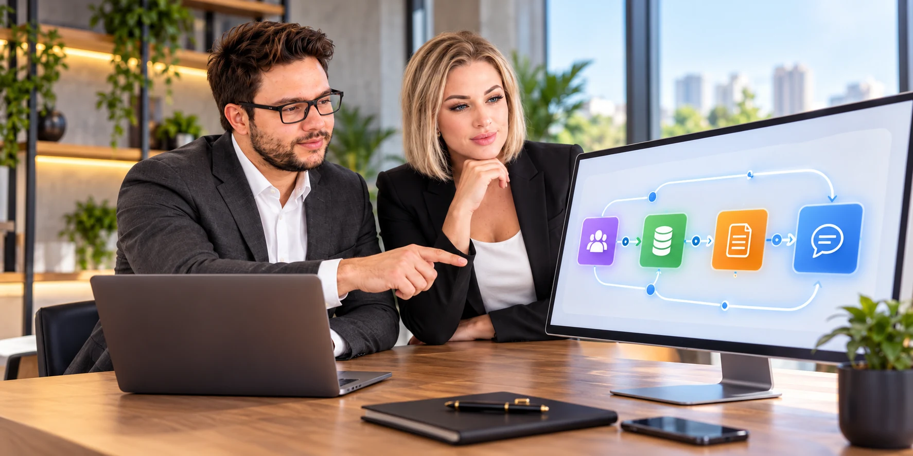 Especialistas planejando automações de marketing com inteligência artificial