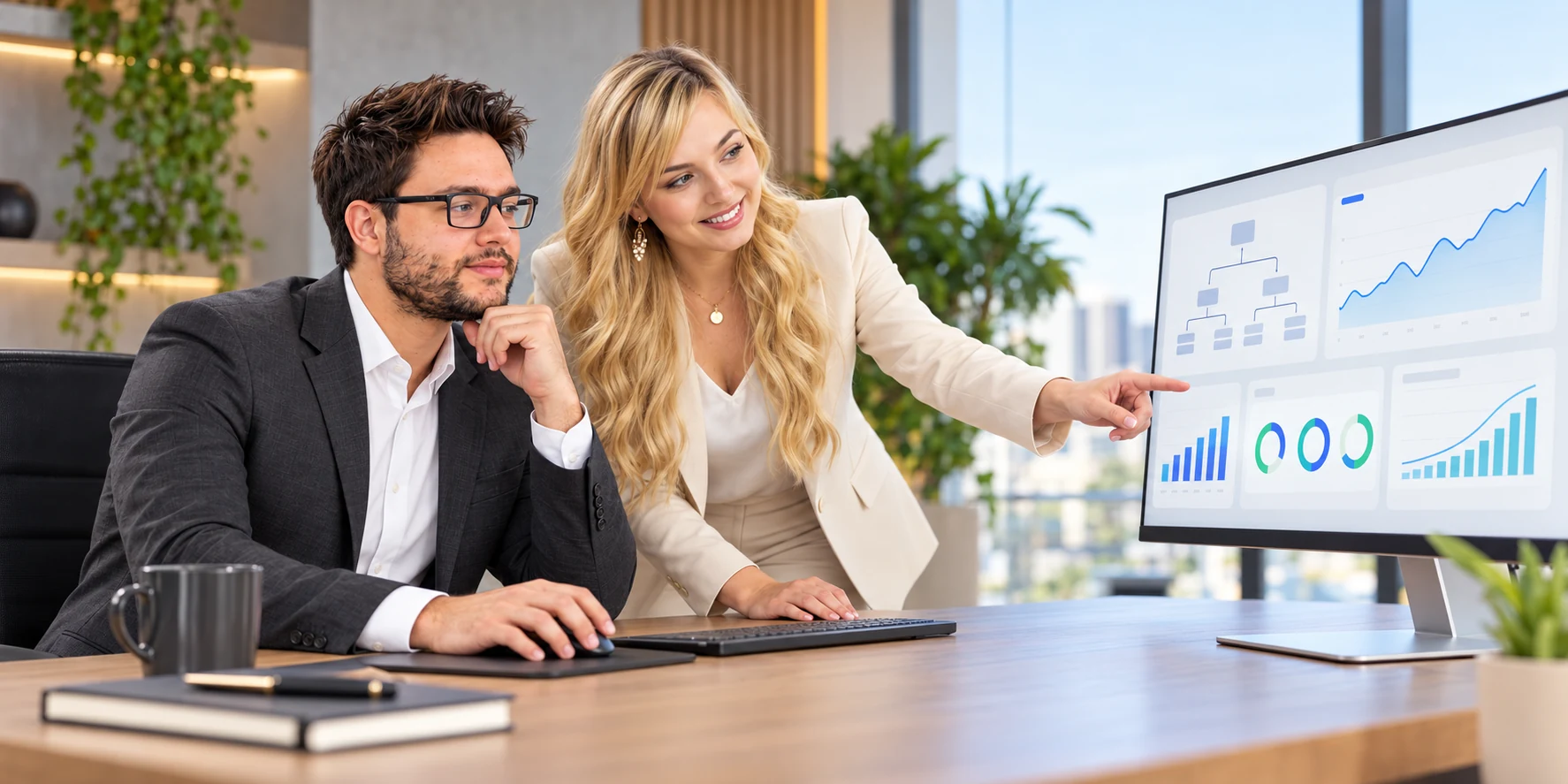 Especialistas revisando estratégia de SEO e desempenho de um site WordPress