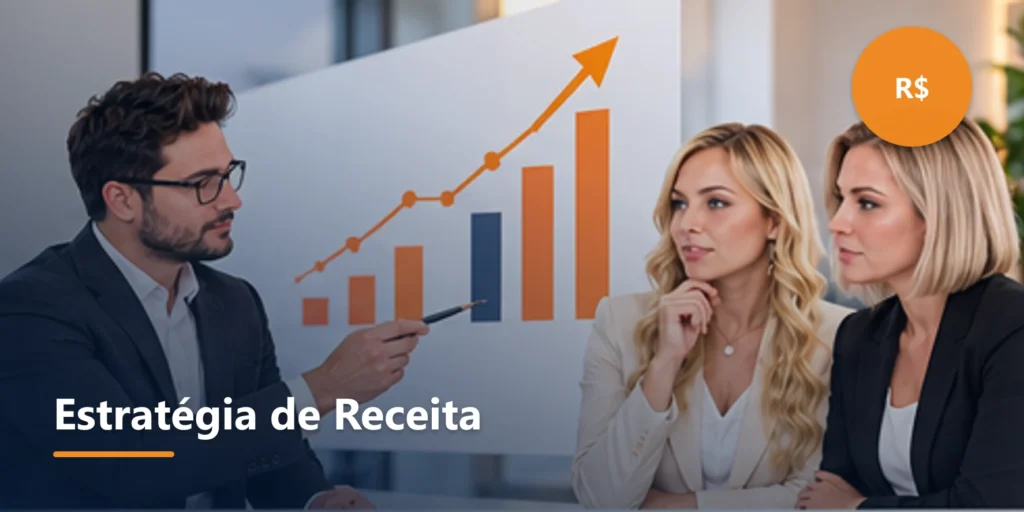 Ilustração editorial sobre Componentes principais de uma estratégia digital alinhada à receita.