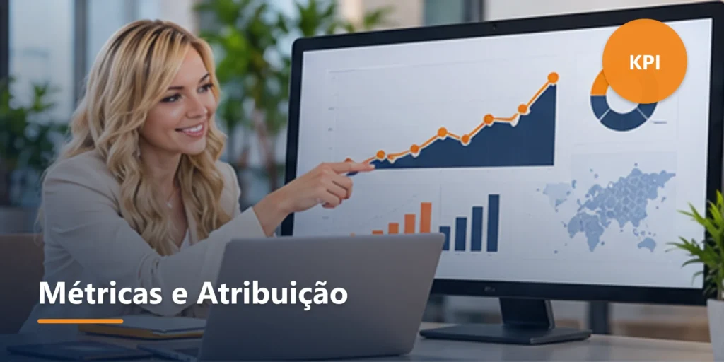 Ilustração editorial sobre Medição, atribuição e relatórios executivos.