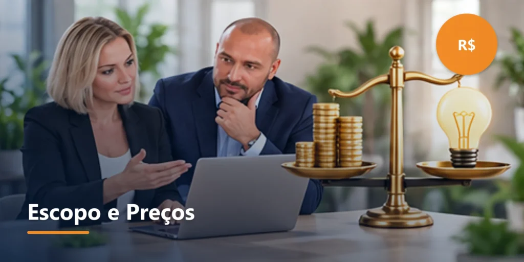 Ilustração editorial sobre Escopo, preços e modelos comerciais.